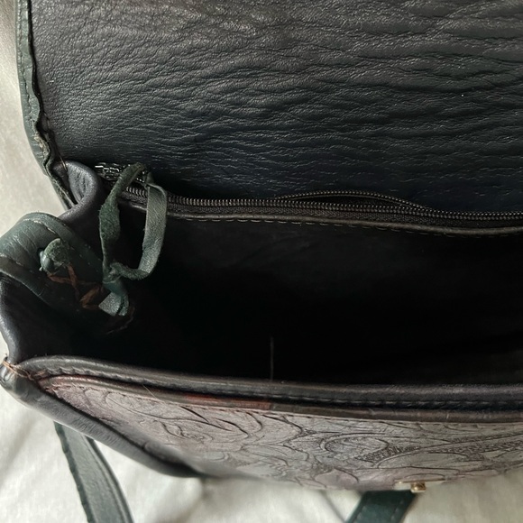 One of a Kind Handmade Rose Printed Leather Handbag Green and Red - Picture 8 of 11